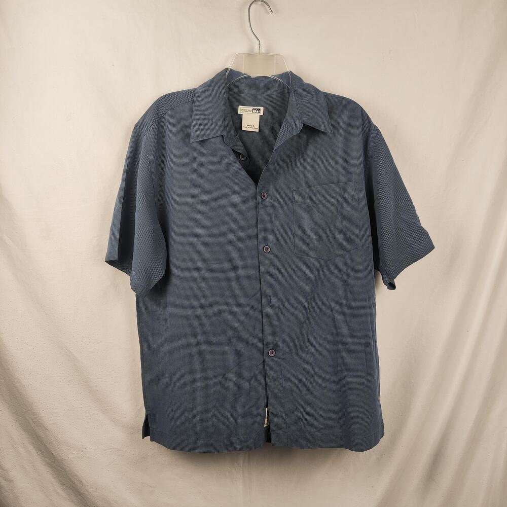 REI Shirt Mens Small Blue Check Short Sleeve Button Front Lightweight Casual
